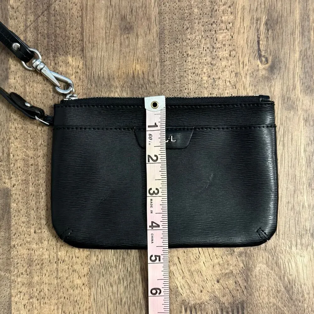 Lauren Ralph Lauren Wristlet Purse Genuine Leather Textured Zip Closure Black